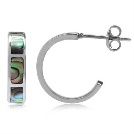 Abalone/Paua Shell Inlay White Gold Plated 925 Sterling Silver C