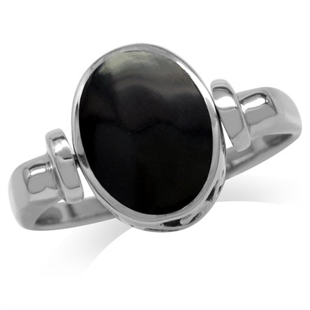 Created Black Onyx Inlay White Gold Plated 925 Sterling Silver