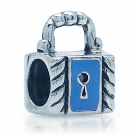 AUTH Nagara Blue Enamel Sterling Silver Key Lock Charms Bead Fits Pandora Chamilia