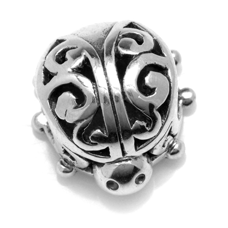 925 Sterling Silver Swirl Filigree Ladybug European Charm Bead (Fits Pandora Chamilia)