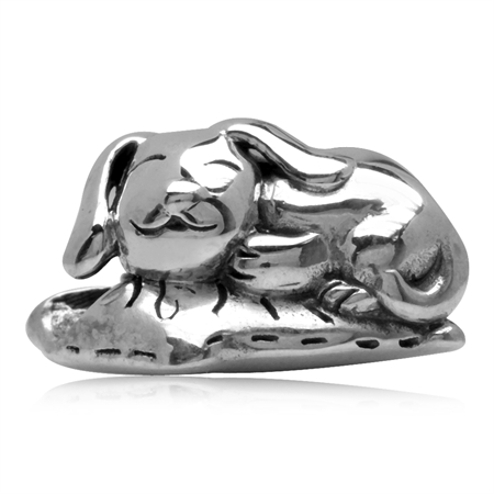 925 Sterling Silver Happy Dog on Pillow Bed European Charm Bead (Fits Pandora Chamilia)