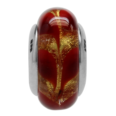 Red & Gold Murano Glass 925 Sterling Silver European Charm Bead (Fits Pandora Chamilia)
