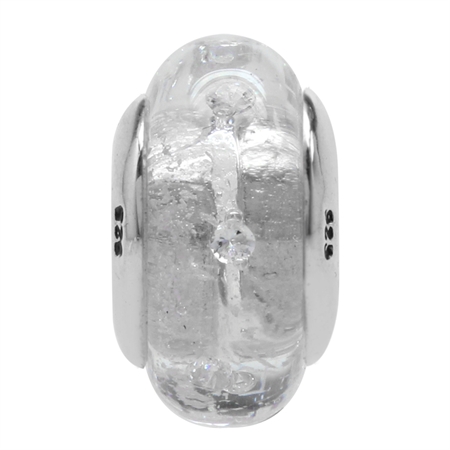White Italian Murano Glass w/Crystal 925 Sterling Silver European Charm Bead (Fits Pandora Chamilia)