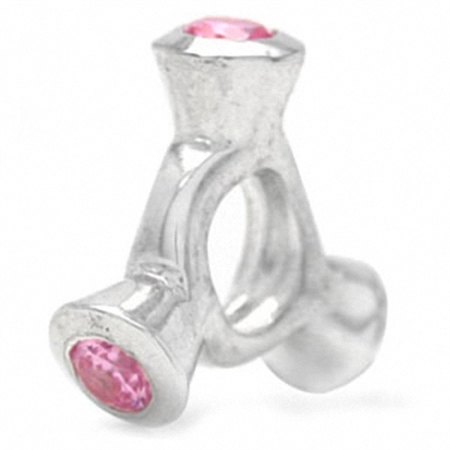 Pink CZ 925 Sterling Silver Spinning Wheel Threaded European Charm Bead