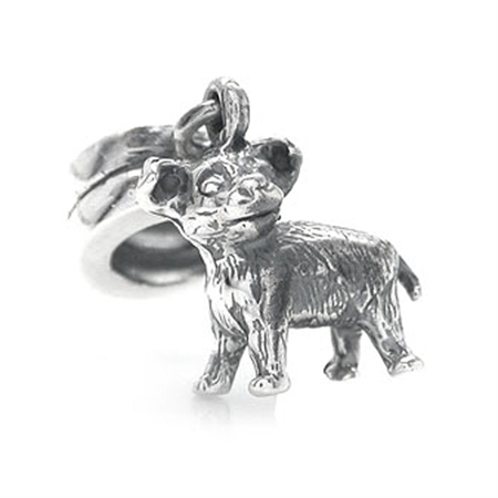 925 Sterling Silver Chihuahua Dog Dangle Threaded European Charm Bead