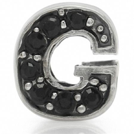Jet Black Crystal 925 Sterling Silver Letter G Threaded European Charm Bead