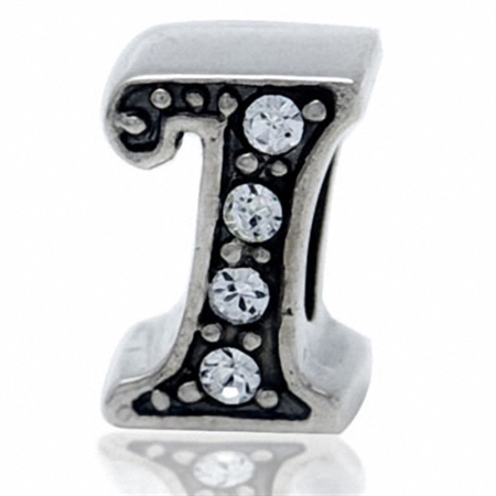 White Crystal 925 Sterling Silver Initial I Threaded European Charm Bead