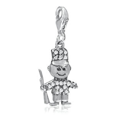 White CZ 925 Sterling Silver SOLDIER Dangle Charm