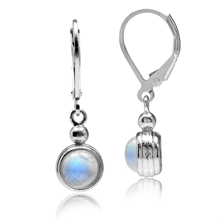 6MM Natural Moonstone White Gold Plated 925 Sterling Silver Casual Leverback Dangle Earrings