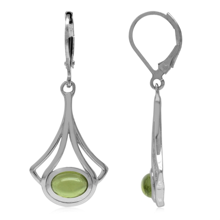 Cabochon Peridot White Gold Plated 925 Sterling Silver Casual Drop Dangle Leverback Earrings