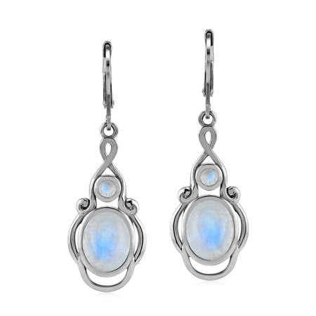 Natural 7 ctw Rainbow Moonstone 925 Sterling Silver Victorian Inspired Leverback Drop Earrings