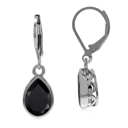 Black Onyx 925 Sterling Silver Heart Victorian Style Drop Dangle Leverback Earrings