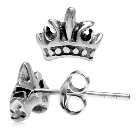 8MMx6MM Petite Crown 925 Serling Silver Stud Earrings