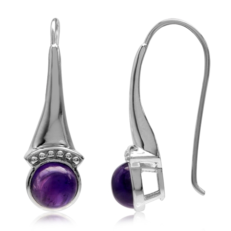 Cabochon Amethyst White Gold Plated 925 Sterling Silver Fashion Hook Earrings