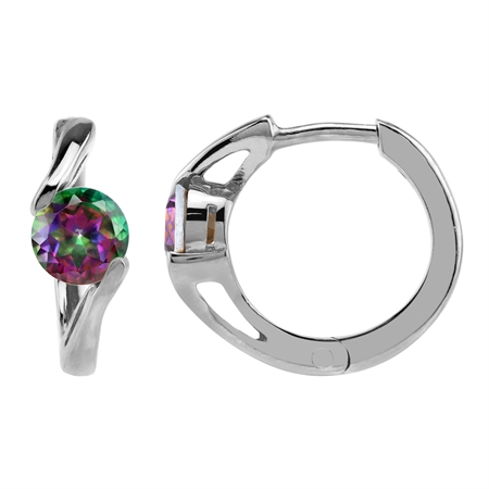 1.16ct. 5MM Round Shape Mystic Fire Topaz White Gold Plated 925 Sterling Silver Huggie/Hoop Earrings