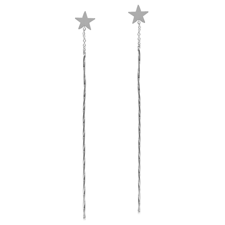 Long 925 Sterling Silver Star Minimalist Threader Earrings