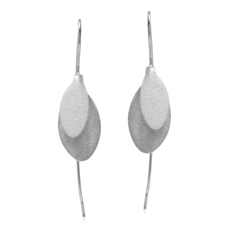 Modern Scratch Finish Double Plate 925 Sterling Silver Threader Wire Earrings