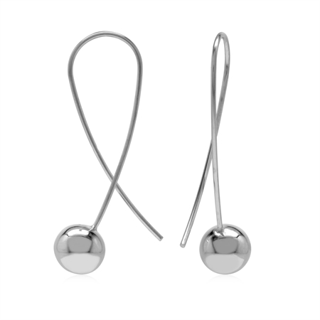 Modern Minimalist 8 mm Ball 925 Sterling Silver Wire Earrings