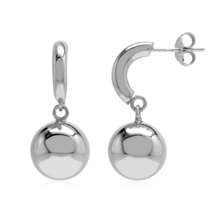 Basic 12 mm Dangle Ball 925 Sterling Silver C Hoop Post Earrings