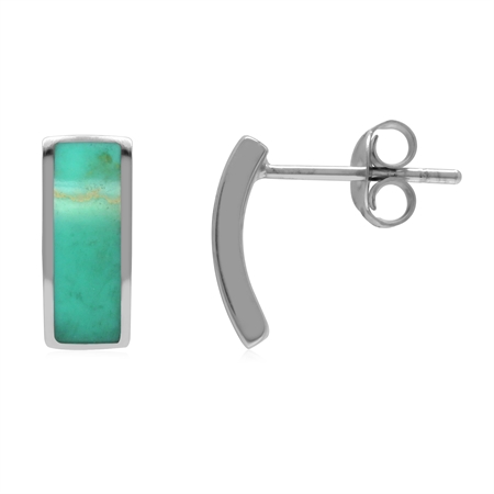 Petite Curve Turquoise Bar 925 Sterling Silver Post Earrings