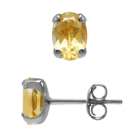 1.42ct. 7x5MM Oval Natural Citrine White Gold Plated 925 Sterling Silver Stud Earrings