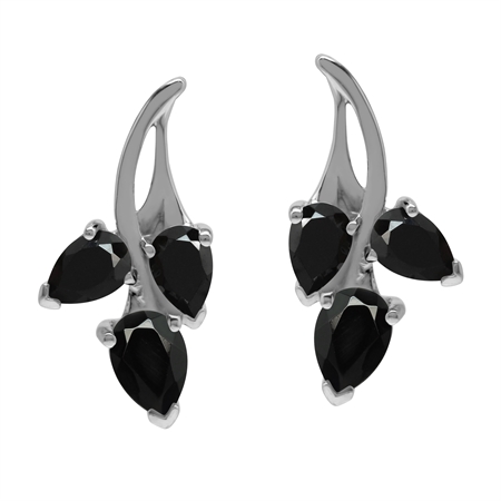 Natural Black Onyx 925 Sterling Silver Flower Post Earrings