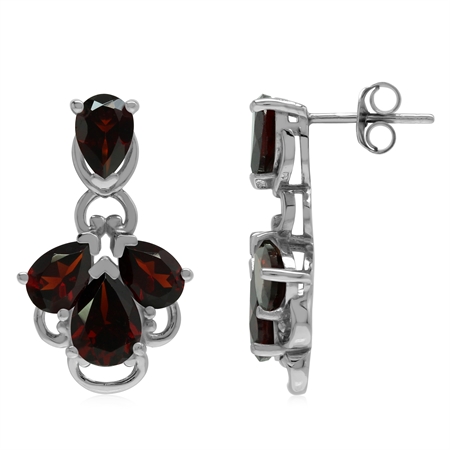 Natural 7 Ctw Red Garnet 925 Sterling Silver Modern Contemporary Stiff Post Earrings