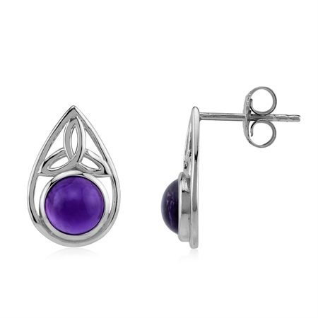 Purple Amethyst Triquetra Celtic Knot 925 Sterling Silver Stud Post Earrings