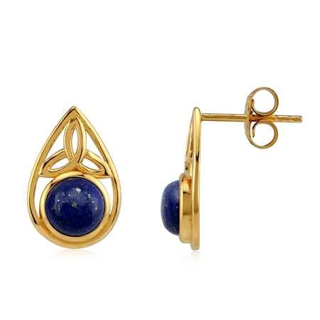 Lapis Lazuli Triquetra Celtic Knot Yellow Gold Plated on 925 Sterling Silver Stud Post Earrings
