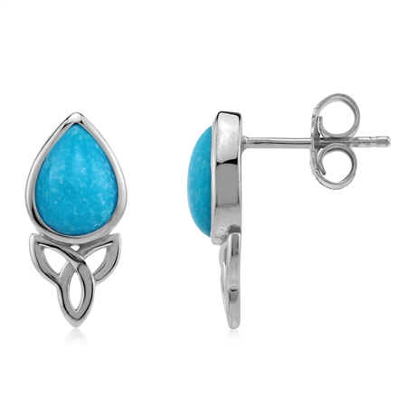 American Blue Turquoise Triquetra Celtic Knot 925 Sterling Silver Stud Post Earrings