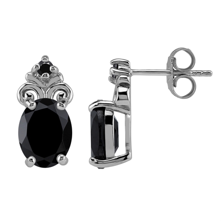 Natural 3.76 CTW Black Onyx 925 Sterling Silver Victorian Style Stud Post Earrings