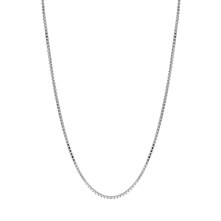 1 mm 925 Sterling Silver Venetian Box Chain Necklace with Rhodium Plating 24 Inch
