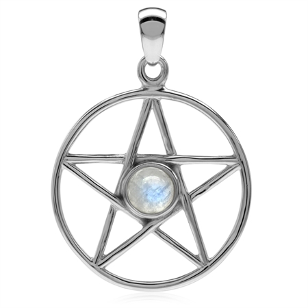 Natural Moonstone 925 Sterling Silver Pentagram Star Pendant