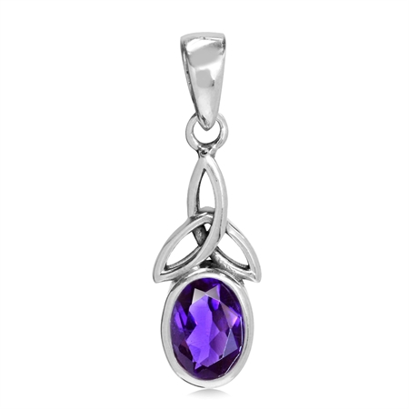 Natural African Amethyst 925 Sterling Silver Triquetra Celtic Knot Pendant