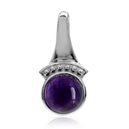 Cabochon Amethyst White Gold Plated 925 Sterling Silver Fashion Solitaire Pendant