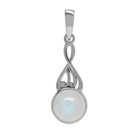 Natural 8 mm Rainbow Moonstone 925 Sterling Silver Victorian Style Pendant