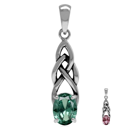 Simulated Color Change Alexandrite 925 Sterling Silver Celtic Knot Solitaire Pendant