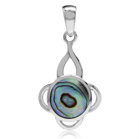 9MM Abalone/Paua Shell Inlay White Gold Plated 925 Sterling Silver Flower Pendant