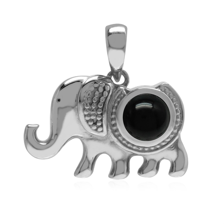 Natural Black Onyx 925 Sterling Silver Elephant Charm Pendant