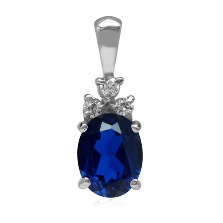 Synthetic 2.2 Ct Blue Sapphire 925 Sterling Silver Pendant September Birthstone Jewelry
