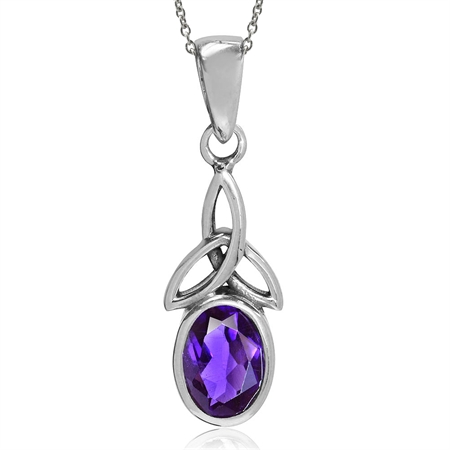 Natural African Amethyst 925 Sterling Silver Triquetra Celtic Knot Pendant w/ 18 Inch Chain Necklace