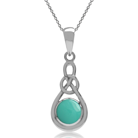 Created Green Turquoise 925 Sterling Silver Celtic Knot Solitaire Pendant w/ 18 Inch Chain Necklace