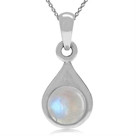 Natural Moonstone 925 Sterling Silver Drop Shape Solitaire Pendant w/18" Chain Necklace
