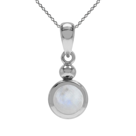 6MM Natural Moonstone 925 Sterling Silver Pendant w/ 18 Inch Chain Necklace