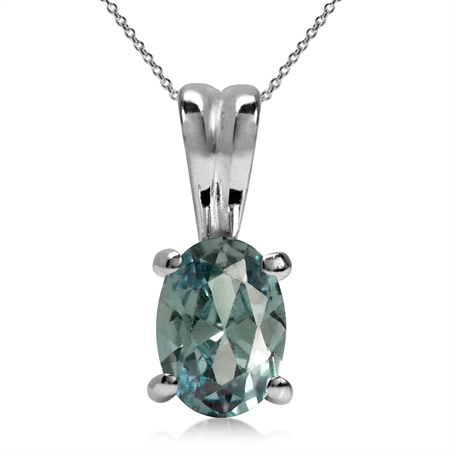 7x5MM Simulated Alexandrite 925 Sterling Silver Solitaire Pendant w/18" Necklace