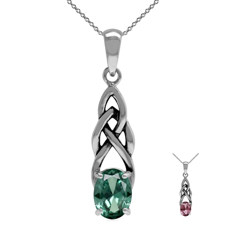 Simulated Color Change Alexandrite 925 Sterling Silver Celtic Knot Pendant w/ 18 Inch Chain Necklace