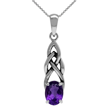 1.14ct. Natural African Amethyst 925 Sterling Silver Celtic Knot Pendant w/ 18 Inch Chain Necklace