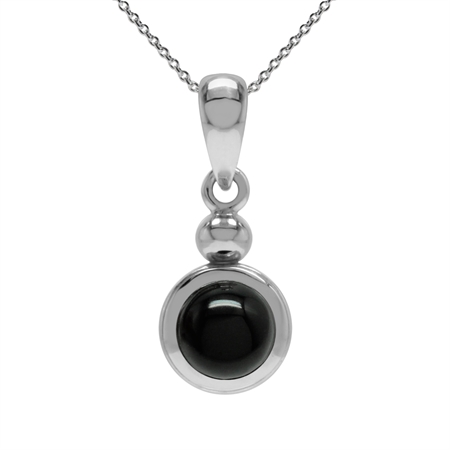 6MM Natural Black Onyx 925 Sterling Silver Minimalist Pendant w/ 18 Inch Chain Necklace