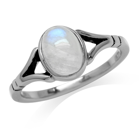8x6MM Natural Oval Shape Moonstone 925 Sterling Silver Solitaire Ring