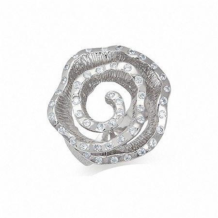 White CZ 925 Sterling Silver Textured ROSE/FLOWER Ring